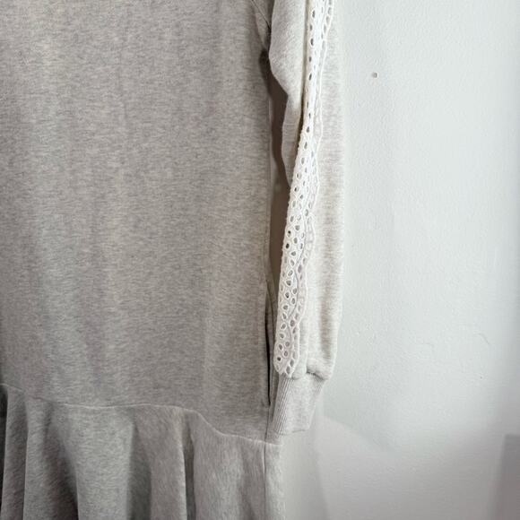 Rebecca Taylor La Vie Gray Sweatshirt White Eyelet Panel Flounce Hem Dress XS - Picture 4 of 9
